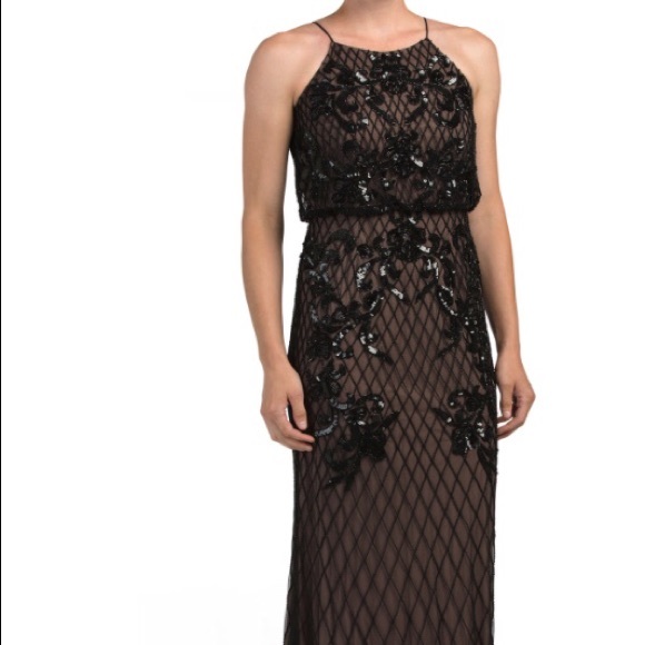adrianna papell beaded halter gown